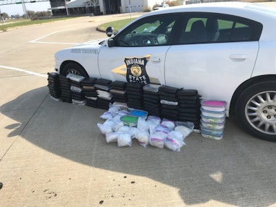 Indiana State Police busted a California-licensed driver for carrying suspected cocaine and methamphetamine. (ISP photo)