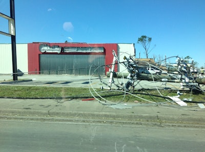 Newer businesses with flat roofs seemed to fare better. Yes, the sign was ripped away, but the building appears to be okay.