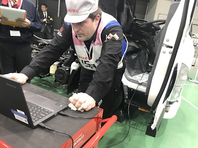 Kiel Trout, of RWC Isuzu Truck-Seattle, de-bugged and started his truck with 12 minutes left on the clock.