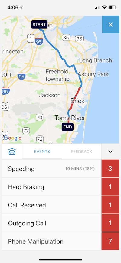 The Mentor app from eDriving gives drivers a heat map that shows where their risky events occurred.