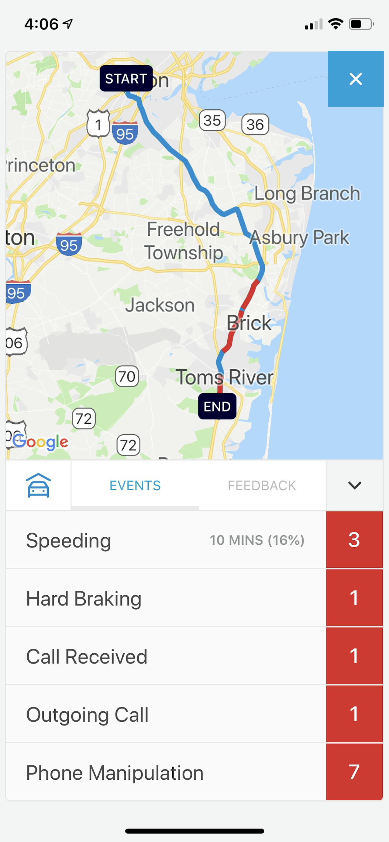 The Mentor app from eDriving gives drivers a heat map that shows where their risky events occurred.