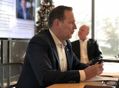 Newly appointed Volvo Trucks North America President Peter Voorhoeve introduces the company’s vision for the VNR Electric tractor.