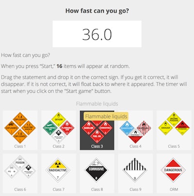 Luma’s new hazmat training module has an interactive game element that helps drivers remember the different hazmat classifications
