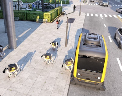 The Continental Urban Mobility Experience (CUbE) combines a robot-taxi with package delivery robots to reduce idle time during non-peak hours.