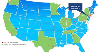 ATRI released Tuesday its 2019 Top Truck Bottleneck List, showing the top 100 congested interchanges for freight across the U.S.