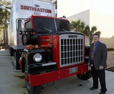 Lee Long in front of Southeastern Freight truck