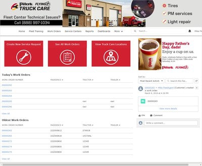 Pilot Flying J’s Fleet Center provides fleets with a window into their Truck Care account at the touch of a button.