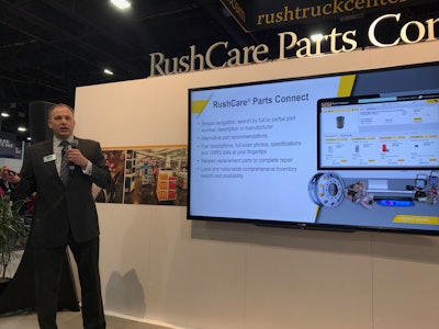 Rush Truck Centers’ Mike Eppes presents RushCare Parts Connect Monday at TMC in Atlanta.