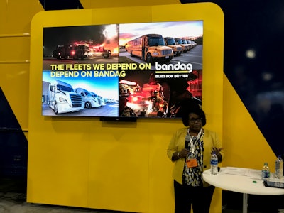 LaTres Jarrett, director of marketing, Bandag, introduces the Fleets We Depend On campaign Tuesday at TMC in Atlanta.