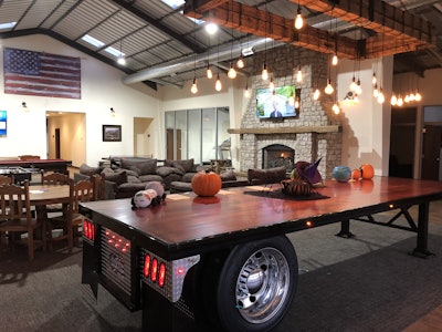 Special semi truck trailer made into a table