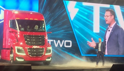 Nikola CEO Trevor Milton on stage with the Nikola Two.