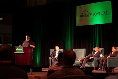 Liquid Trucking Human Resources Director Jason Eisenman is joined by Load One CEO John Elliot and Paper Transport Vice President Ben Schill at CCJ Spring Symposium Wednesday.