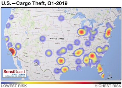 SensiGuard’s numbers show that California accounted for 25% of all cargo thefts in the first quarter of 2019.