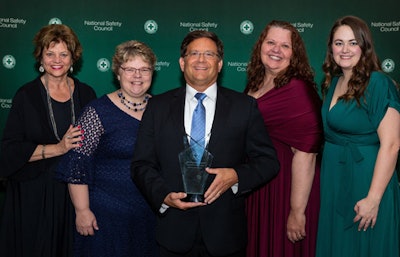 Schneider recently received the National Safety Council’s Green Cross for Safety Innovation for its sleep apnea screening program. Shown are Wendy Sullivan, director/co-founder of clinical sleep apnea support team at Precision Sleep Solutions; Tammy Vogel, senior compliance specialist at Schneider; Tom DiSalvi, vice president of safety, driver training and compliance at Schneider; Stephanie Bostedt, compliance manager at Schneider; and Oceana Slough, compliance support team leader at Schneider.