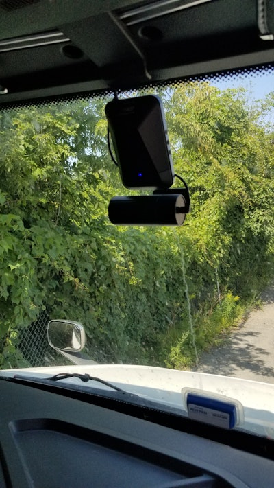 P&B Transport uses two camera-based safety systems. Mobileye (top) gives drivers audible alerts for lane keeping and following distance. Zonar Coach (bottom device) captures video footage of events and scores driver performance.