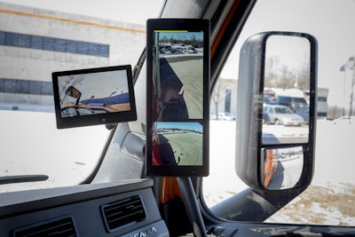 Schneider is currently testing the MirrorEye vision system from StoneRidge that gives drivers an expanded view of their vehicle surroundings.