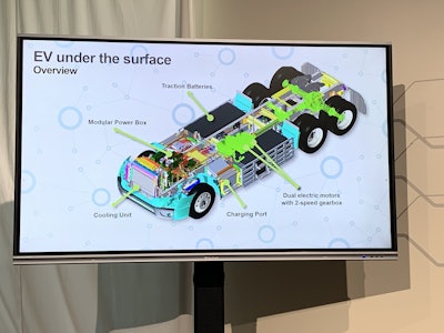 Sign showing EV under the hood