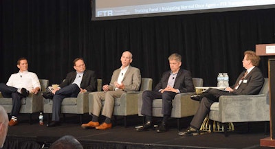 From left: Chris Pickett, Coyote Logistics; Robert Savage, Del Monte Produce; Bill Matheson, Schneider National; Chris Kravas, Bulkmatic Transport; Avery Vise, FTR.