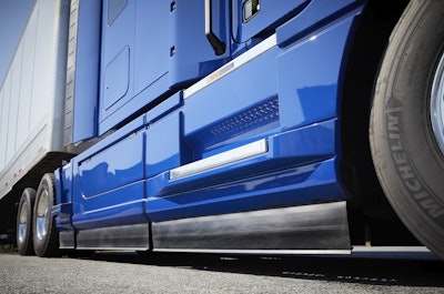 Semi-truck with blue cab