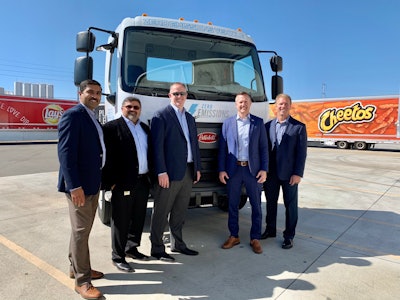Mitesh Naik, Peterbilt Director of Medium Duty Sales; Keshav Sondhi, PepsiCo Director – Fleet Engineering and Sustainability; Michael O’Connell, PepsiCo Vice President of Supply Chain; Jason Skoog, Peterbilt General Manager and Andy Weiblen, Director of Product Planning for Peterbilt.