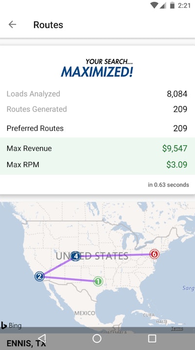 Landstar’s Maximizer app gives drivers trip planning information by showing the highest-paying loads out of origin and destination points.