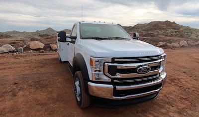 This 2020 Ford F-550 with Knapheide tool box is available with an aux camera input to improve visibility behind the truck.