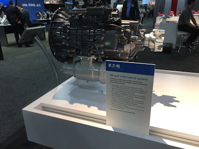 Eaton reports that its 48-volt mild hybrid regenerative accessory drive, which the U.S. Department of Energy adopted for its Super Truck II program, reduces fuel consumption by 2% to 3%.