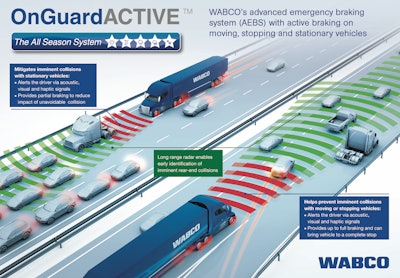 Navistar uses Wabco and Bendix collision mitigation systems.