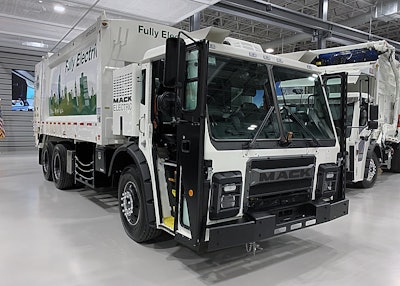 The Mack LR electric demonstrator is the first 72,000 lb. GVW BEV collection truck in the country.
