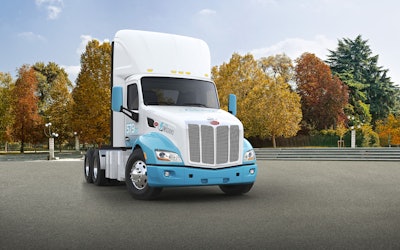 Meritor will supply the electric powertrains for Peterbilt’s heavy-duty electric trucks, including the 579EV, pictured here.
