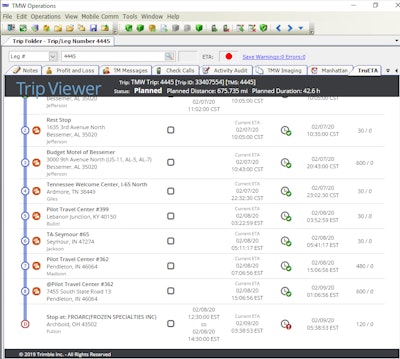 The TMWGo app gives drivers a detailed itinerary that shows the estimated time of arrival at all pre-planned stops.