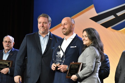 Andrew Boyle, co-president of Boyle Transportation, accepts the top award, small fleet category, for the Best Fleets to Drive For program in March, 2020.