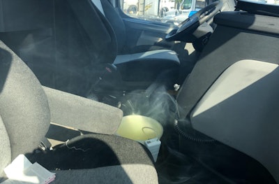 The RP protocol for eradicating bed bugs using ClO2 calls for a bucket with one gallon of water on the bunk and another with one gallon of water on the floor with an aerator placed into the buckets. Photo courtesy TMC RP 443