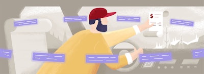illustration of truck driver looking at insurance options