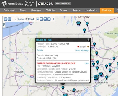 Omnitracs has added location-based COVID-19 information to its Fleet Mapping tool.