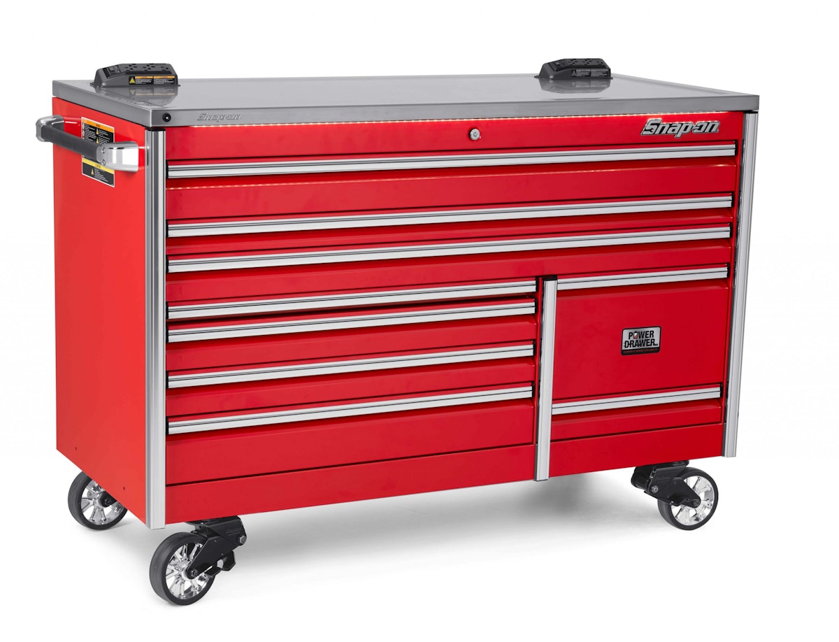 Snap on power outlet drawer tool box