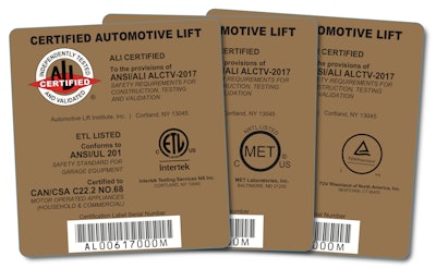 While they may disagree on some things, all the lift manufacturers we interviewed said to look for Gold Label certification from the Automotive Lift Institute.