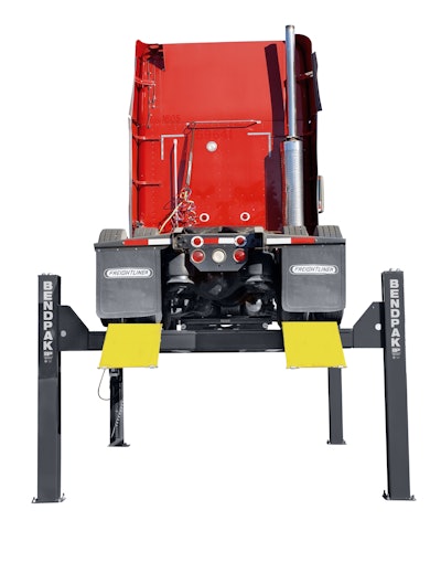 BendPak’s HDS-35 four-post lift has a max capacity of 35,000 pounds.