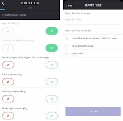 Ford Telematics Drive, a mobile app that associates drivers with a given vehicle, is fairly intuitive and features a 25-point pre-trip inspection. Any issues flagged by the driver immediately take them to a DVIR where they can describe the problem and notate its severity.