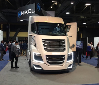 The Nikola Two on display at the 2019 Advanced Clean Transportation Expo in Long Beach, Calif.