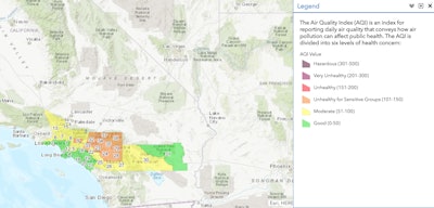 While California posts air quality index forecasts like this one for Monday in the South Coast Air Quality Management District, the Truck and Engine Manufacturing Association says the state has not demonstrated whether lowering NOx will decrease smog in areas where air pollution has been a concern.