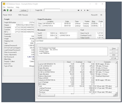 Demo of a freight-bill query screen from SMC3’s Cost Information System showing the cost results for a specific load.