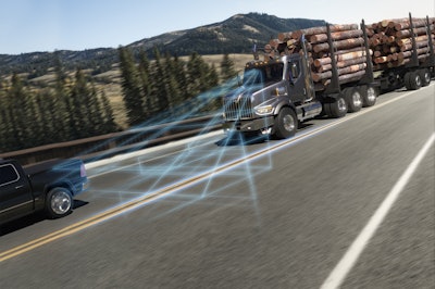 ABA5 detects distance and speed to moving and stationary objects in the driving path of the 49X and determines if warning or automated braking is necessary, and also recognizes moving pedestrians who are crossing in the truck’s path, alerting and applying the brakes if the operator does not react.