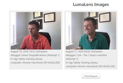 Luma’s new LumaLens feature captures time-stamped pictures of drivers completing online training to provide a more foolproof method of authentication.