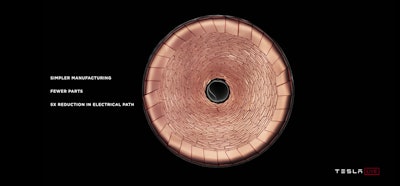 While it doesn’t look like much, Tesla Senior Vice President of Powertrain and Energy Drew Baglino said doing away with the tabs in battery cells “dramatically simplifies winding and coating and has an awesome thermal and performance benefit.”