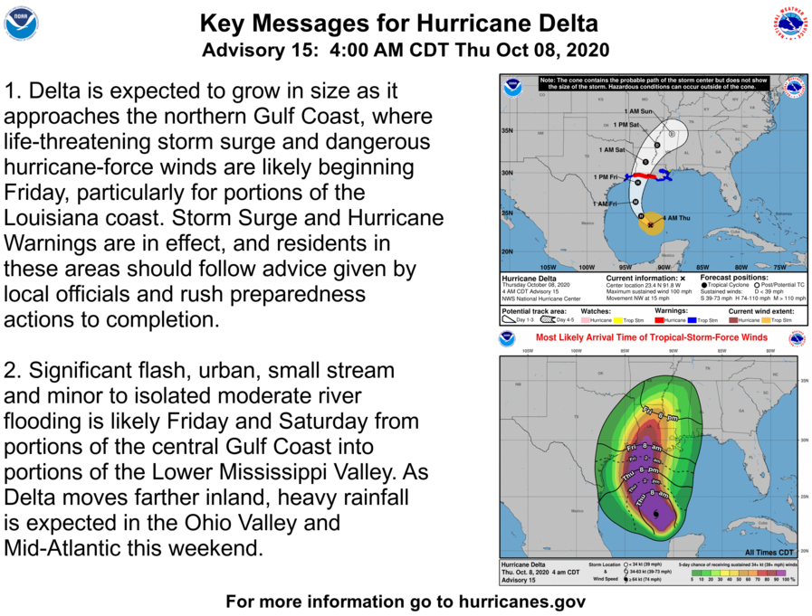 Hurricane Delta’s forecast as of Thursday morning.
