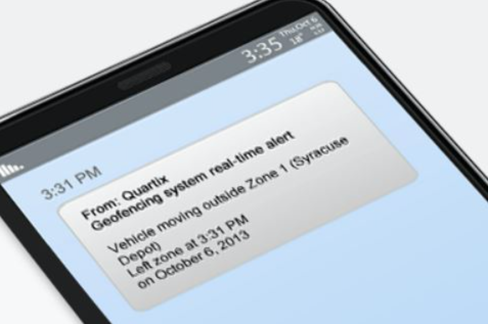 Quartix geofencing real-time alert on a smart phone