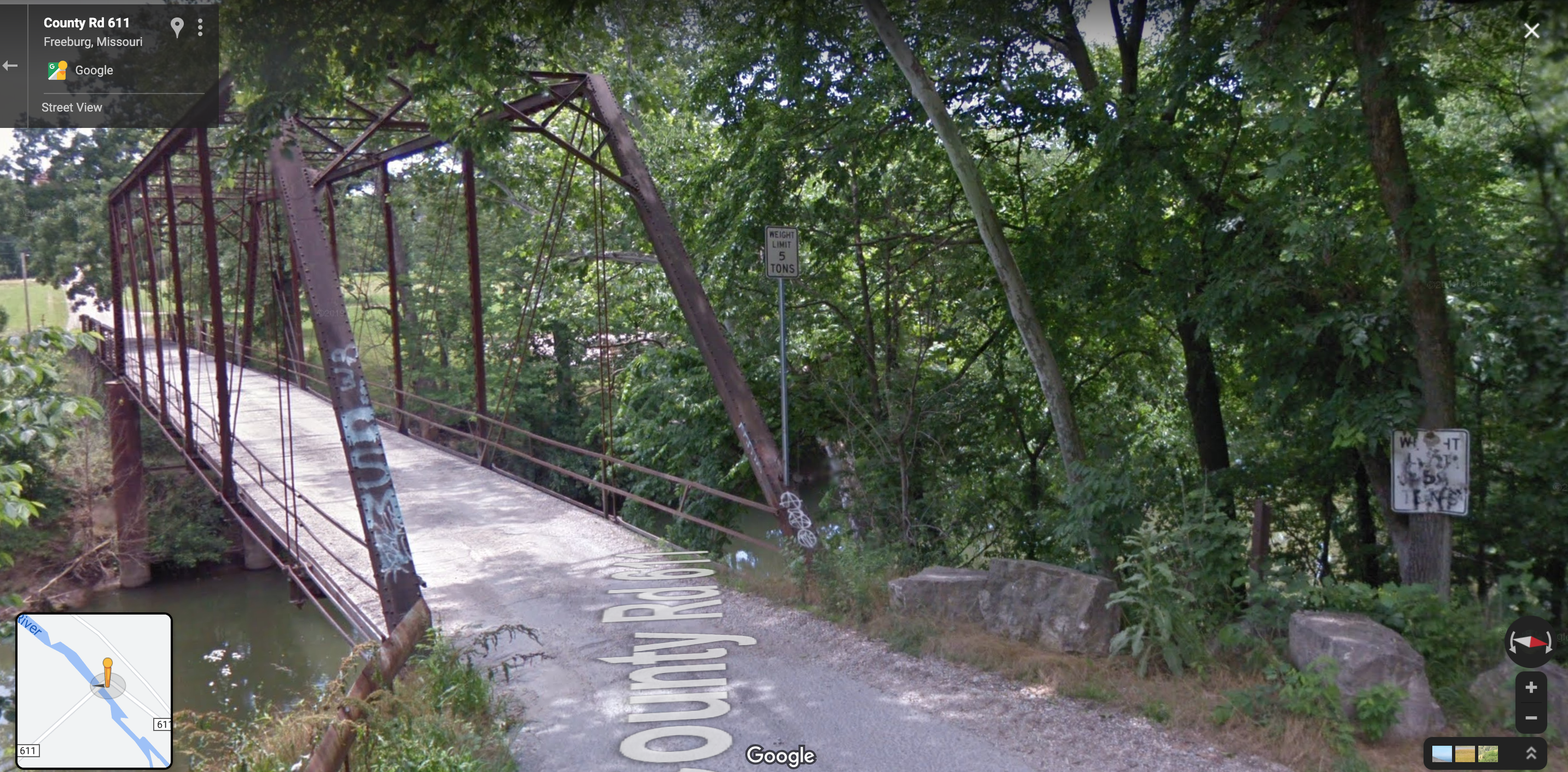 Google Maps street view of the Pentecostal Bridge from 2013