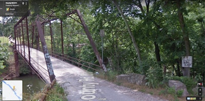Google Maps street view of Pentecostal Bridge from 2013. The bridge, built in 1893, had five-ton weight limit signs posted.