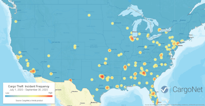 Texas saw the most cargo theft activity in the third quarter, according to CargoNet’s recorded data.